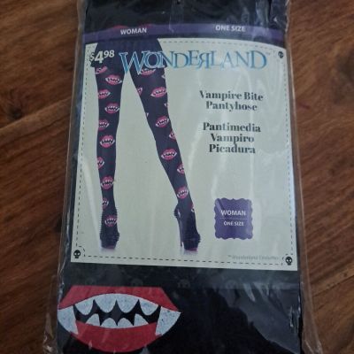Vampire Bite Pantyhose Fang Print Black Hosiery Wonderland One Size Women Nylon